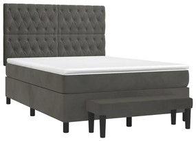 Κρεβάτι Boxspring με Στρώμα Σκούρο Γκρι 140x190 εκ. Βελούδινο - Γκρι
