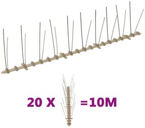 vidaXL Απωθητικές Ακίδες Περιστεριών 2 Σειρών Σετ των 20 10 μ Πλαστικ.