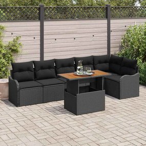 vidaXL Σετ Καναπέ Κήπου με μαξιλάρι 7 pcs Μαύρο