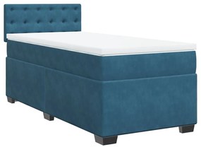 Κρεβάτι Boxspring με Στρώμα Μπλε 90x190 εκ. Βελούδινο - Μπλε