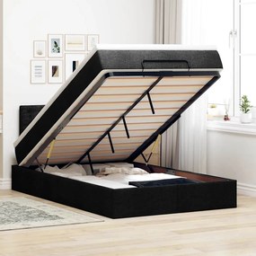 vidaXL Οθωμανικό κρεβάτι με στρώμα &amp; LEDs Μαύρο 120x190 cm Ύφασμα