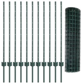 vidaXL Ευρωπαϊκό φράχτη με 11 U πόδια Πράσινο 1x25 μ Σίδηρος