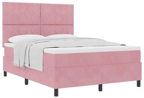 vidaXL Κρεβάτι με ελατήρια με στρώμα Ροζ 140 x 200 cm Βελούδο