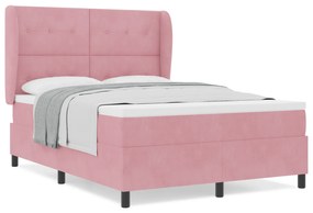 vidaXL Κρεβάτι Box Spring με Στρώμα Ροζ 140x200 εκ Βελούδο