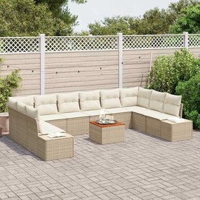 vidaXL Σετ Καναπέ Κήπου με μαξιλάρι 11 pcs Μπεζ Πολυ ράταν