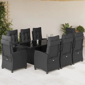 vidaXL Σετ Τραπεζαρίας Κήπου 9 τεμ Μαύρο από Συνθ. Ρατάν με Μαξιλάρια