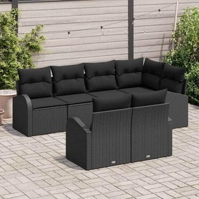 vidaXL Σετ Καναπέ Κήπου με μαξιλάρι 7 pcs Μαύρο Πολυ ράταν
