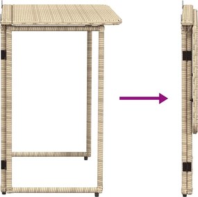 vidaXL Πτυσσόμενο τραπέζι κήπου Μπεζ 90x51x75 cm Poly Rattan