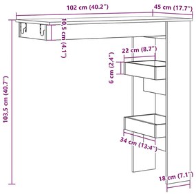 Τραπέζι Μπαρ Τοίχου Δρυς τεχνίτης 102x45x103,5 εκ Επεξεργ. Ξύλο - Καφέ