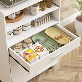 HOMCOM ντουλάπι μικροκυμάτων, ράφι, ντουλάπι διπλής πόρτας, συρτάρι, τροχοί, λευκό