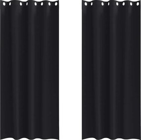 vidaXL Κουρτίνες Μαύρης Ύφανσης με Δαχτυλίδια 2 pcs Μαύρο