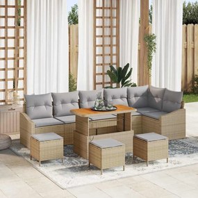 vidaXL Σετ Καναπέ Κήπου με μαξιλάρι 10 pcs Μπεζ συνθετικό ρατάν