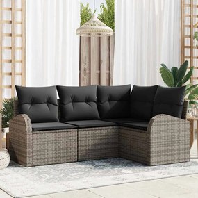 vidaXL Σετ Καναπέ Κήπου με μαξιλάρι 4 pcs Γκρι Πολυ ράταν