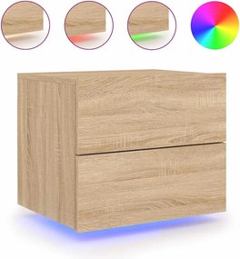 vidaXL Κομοδίνο Επιτοίχιο με Φώτα LED Sonoma Δρυς