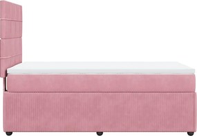 vidaXL Κρεβάτι Boxspring με Στρώμα Ροζ 90x200 εκ. Βελούδινο