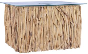 vidaXL Τραπέζι Σαλονιού Γυάλινη Επιφάνεια 66x66x40 εκ. Μασίφ Ξύλο Teak