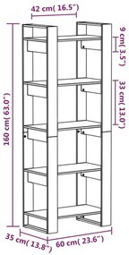 Βιβλιοθήκη/Διαχωριστικό Χώρου Μαύρο 60x35x160 εκ. Μασίφ Ξύλο - Μαύρο