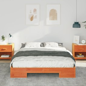 vidaXL Κρεβάτι δαπέδου Καφέ 140 x 200 εκ Μασίφ ξύλο πεύκου