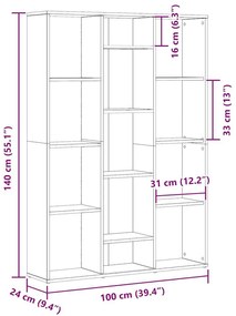 Διαχωριστικό/Βιβλιοθήκη Τεχνίτης Δρυς 100x24x140 εκ Μοριοσανίδα - Καφέ