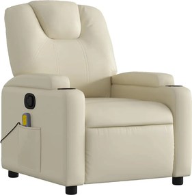 vidaXL Πολυθρόνα Μασάζ Ανακλινόμενη Κρεμ από Συνθετικό Δέρμα
