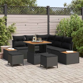 vidaXL Σετ Καναπέ Κήπου με μαξιλάρι 8 pcs Μαύρο Πολυ ράταν
