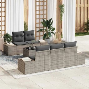 vidaXL Σετ Καναπέ Κήπου 6 Τεμαχίων Με Μαξιλάρια Γκρι Πολυ Ρατάν