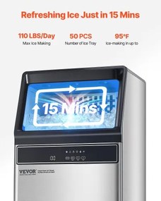 VEVOR Commercial Ice Maker Freestanding Cabinet Machine 110lbs/24H 50 Ice Cubes