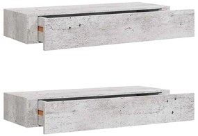 vidaXL Ράφια Τοίχου Συρτάρια 2 τεμ. Γκρι Σκυρ. 60x23,5x10 εκ από MDF