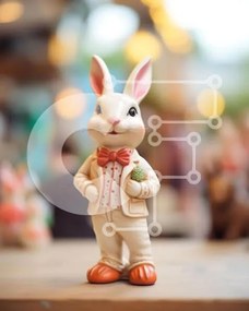 Intra Συλλεκτικό Ξύλινο Παζλ Plywood  4mm - Ειδώλιο λαγουδάκι του Πάσχα σε ξύλινο τραπέζι Σε Ξύλινο Κουτί - Διαστάσεις: 10x10 cm – 25 κομμάτια