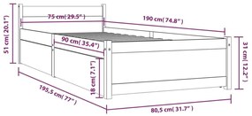 Πλαίσιο Κρεβατιού Με Συρτάρια Μαύρο 75x190 εκ Small Single - Λευκό