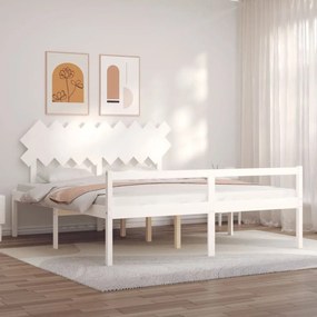 Κρεβάτι Ηλικιωμένου με Κεφαλάρι Λευκό Μασίφ Ξύλο Super King - Λευκό
