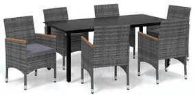 vidaXL Σετ Τραπεζαρίας Κήπου 7 τεμ. Γκρι Συνθ. Ρατάν με Μαξιλάρια