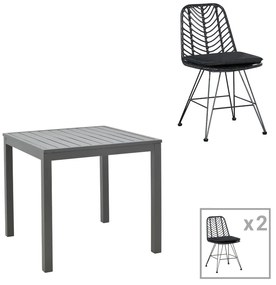 Τραπεζαρία Kliton-Naoki σετ 3τεμ pakoworld ανθρακί αλουμίνιο και μέταλλο σε μαύρη απόχρωση 80x80x74εκ