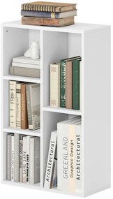 HOMCOM Ράφι βιβλιοθήκης 2 επιπέδων, 5 ράφια, Πλάκα μορίων, Ράφι αποθήκευσης, Λευκό