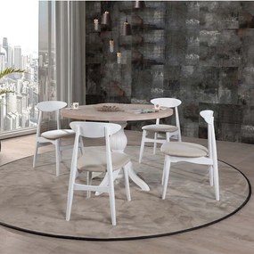 Τραπεζαρία Albero (Σετ 5Τμχ) 117FRF1232 120x120x75cm Natural-White Four Seater Wood, Fabric