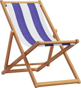 vidaXL Σεζλόνγκ Πτυσσόμενη Μπλε/Λευκό Μασίφ Ξύλο Ευκαλύπτου και Ύφασμα