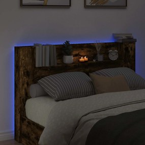 vidaXL Κεφαλάρι Ντουλάπι με LED Καπνιστή Δρυς 160 x 16,5 x 103,5 cm