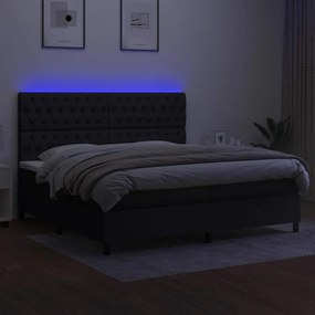 vidaXL Κρεβάτι Boxspring με Στρώμα &amp; LED Μαύρο 200x200 εκ. Υφασμάτινο