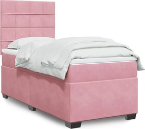 vidaXL Κρεβάτι Boxspring με Στρώμα Ροζ 90x190 εκ. Βελούδινο