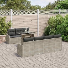 vidaXL Σετ Καναπέ Κήπου με μαξιλάρι 8 pcs Ανοιχτό γκρι Πολυ ράταν