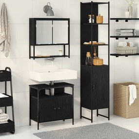 vidaXL Σετ Επίπλων Μπάνιου με ράφι 3 pcs Μαύρη Οξυά Επεξεργασμένο ξύλο