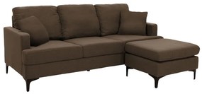 Γωνιακός καναπές με σκαμπό Slim pakoworld υφασμάτινος χρώμα καφέ με μαξιλάρια 185x140x70εκ Model: 074-000021