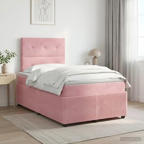vidaXL Κρεβάτι box spring με στρώμα Ροζ 120 x 200 cm Βελούδο