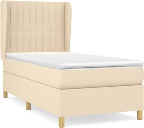 vidaXL Κρεβάτι Boxspring με Στρώμα Κρεμ 90x200 εκ.Υφασμάτινο