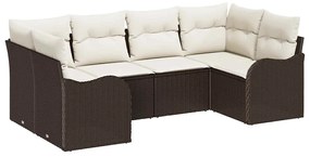 vidaXL Σετ Καναπέ Κήπου με μαξιλάρι 6 pcs Καφέ και λευκό Πολυ ράταν