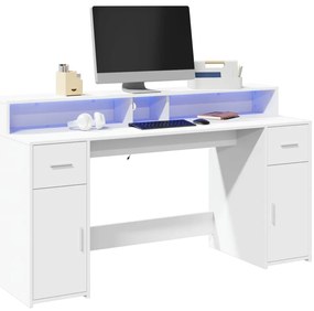 vidaXL Γραφείο με LED Λευκό 160x55x91 εκ. από Επεξεργασμένο Ξύλο