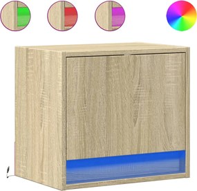 vidaXL Κομοδίνα Επιτοίχια με Φώτα LED 2 τεμ. Sonoma Δρυς