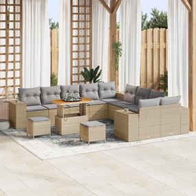 vidaXL Σετ Καναπέ Κήπου Ρυθμιζόμενο ύψος 13 pcs Μπεζ συνθετικό ρατάν