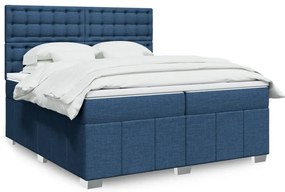 vidaXL Κρεβάτι Boxspring με Στρώμα Μπλε 200x200 εκ. Υφασμάτινο