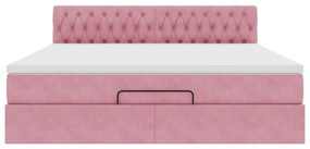 vidaXL Οθωμανικό κρεβάτι με στρώμα & LEDs Ροζ 160x200cm Βελούδο